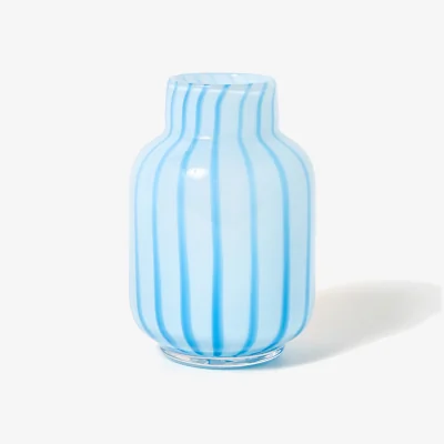 Oliver Bonas Maha Blue Stripe Glass Bud Vase