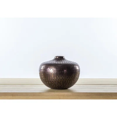 Perch and Parrow Leona Round Bronze Hammered Vase