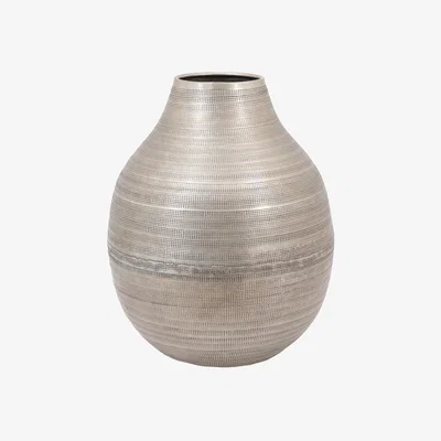 Perch and Parrow Kaia Hammered Metal Vase in Antique Silver, Medium
