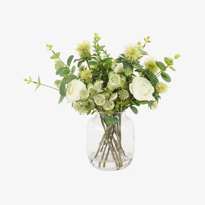 Perch and Parrow Faux Rose Eucalyptus Arrangement in Vase