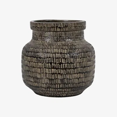 Perch and Parrow Score Wide Vase in Black
