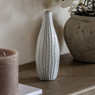 Perch and Parrow Veyra Beaded Vase in White, Small