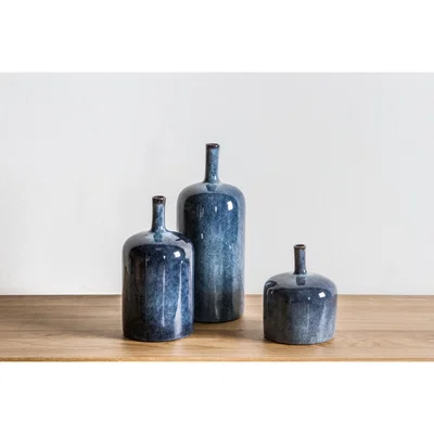 Perch and Parrow Orion Vases in Blue, Set of Three