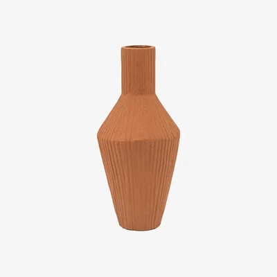Perch and Parrow Kaia Ribbed Metal Vase in Terracotta