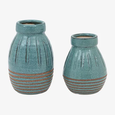 Perch and Parrow Talia Ribbed Ceramic Vase, Set of 2