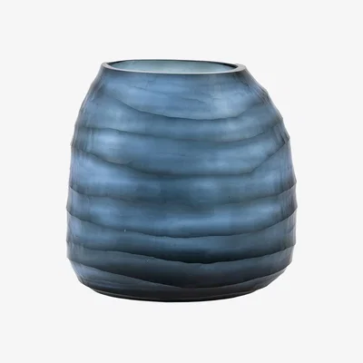 Perch and Parrow Nuria Handblown Carved Glass Vase in Ink, Medium