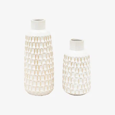 Perch and Parrow Genova Reactive Glaze Vase in White, Set of 2
