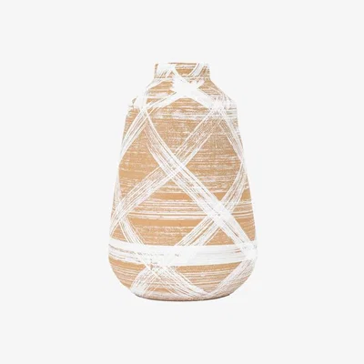 Perch and Parrow Brushstroke Vase in Brown & White - Large