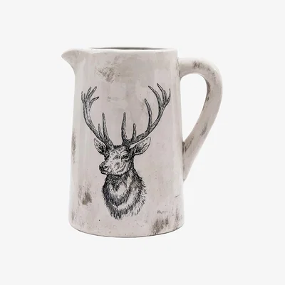 Perch and Parrow Wildwood Stag Distressed Pitcher Vase, Large