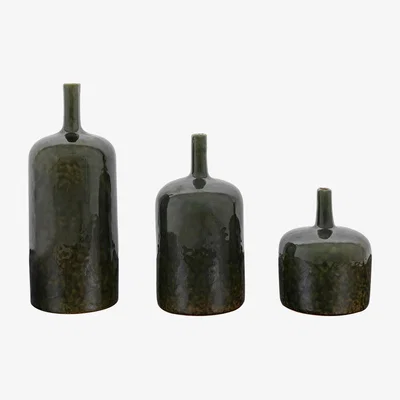 Perch and Parrow Orion Vases, Set of 3 in Green