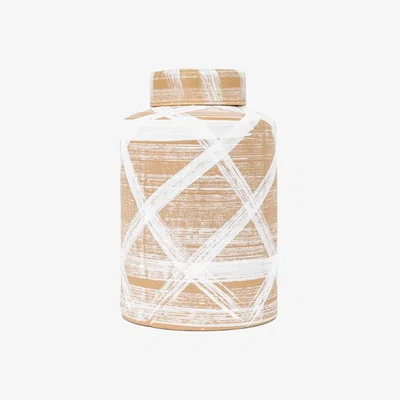 Perch and Parrow Brushstroke Lidded Jar in Brown & White