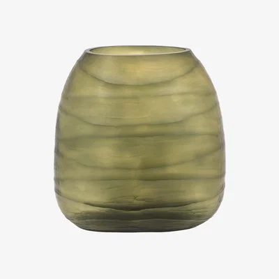 Perch and Parrow Nuria Handblown Carved Glass Vase in Olive, Large