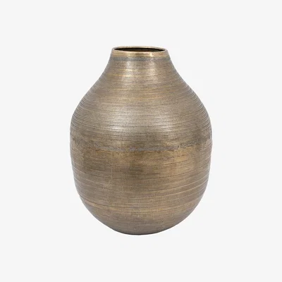 Perch and Parrow Kaia Hammered Metal Vase in Antique Brass, Medium