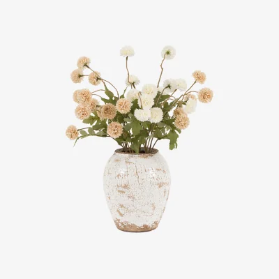 Perch and Parrow Faux Pom Pom Arrangement in Ceramic Vase