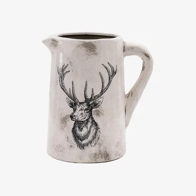 Perch and Parrow Wildwood Stag Distressed Pitcher Vase, Medium