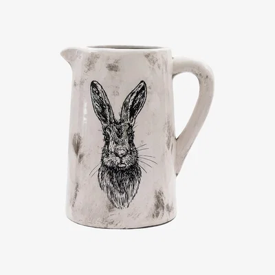 Perch and Parrow Wildwood Hare Distressed Pitcher Vase, Large