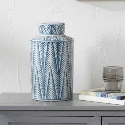 Pagazzi Samara Blue & White Aztec Ceramic Jar
