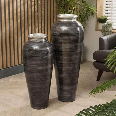 Quatropi Silver and black Terracotta Lip Pot ( Set of 2 ) 100cm 80cm