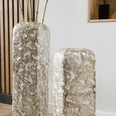 Quatropi Set of 2 Quatropi Large Square Vases 100cm/80cm Champagne - Textured Finish