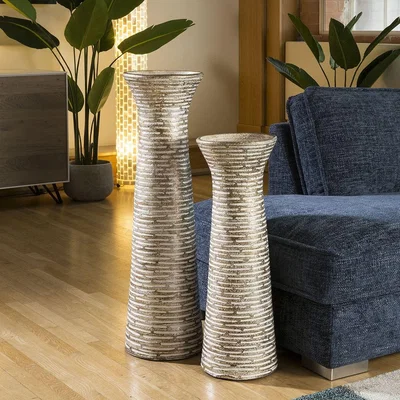 Quatropi Pair Of Stunning Tall Ribbed Champagne Vases Ornament 800 + 1000 High