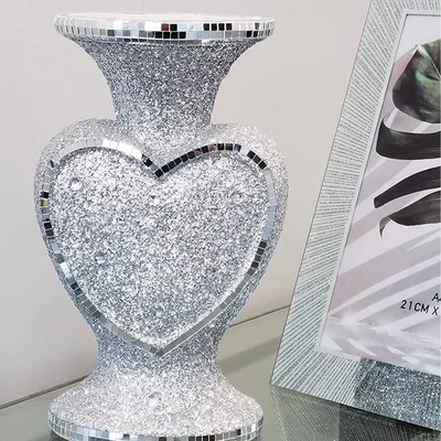 The Range Heart Shape Crushed Diamond Glitter Flower Vase - Silver