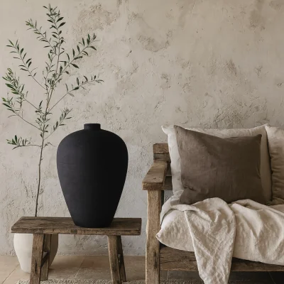 The Range Laurelwood Tall Matt Ceramic Floor Vase - Black