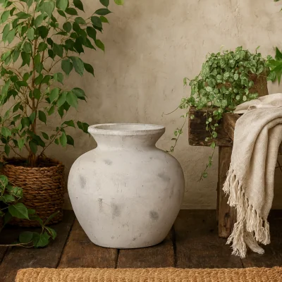 The Range Terra Large Antique Textured Ceramic Vase - Stone