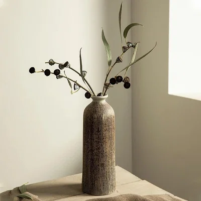 The Range Chinese Ribbed Ceramic Vase - Brown