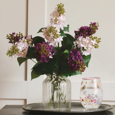 The Range Ribbed Glass Flower Vase  H15 x 12cm Diameter - Clear