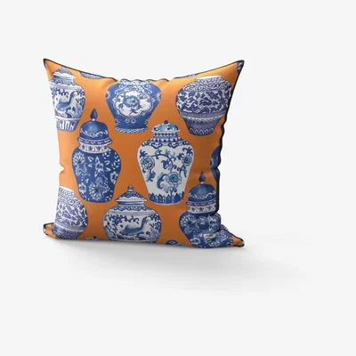The Range The Mia Vase Bleu Blanc Cushion - Orange