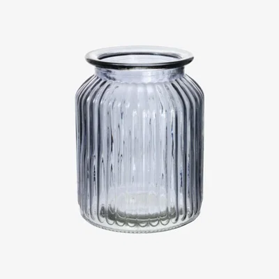 The Range Glass Ribbed Jar Vase - Grey
