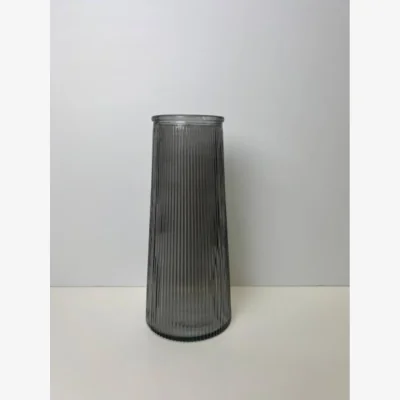 The Range Stylish Smoky Grey Tall Ribbed Vase - Grey