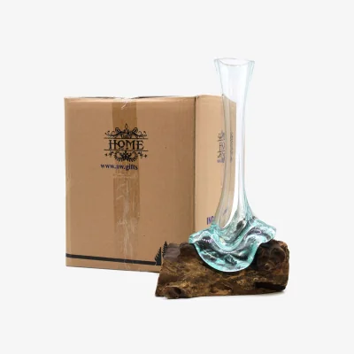 The Range Handmade Molten Glass on Wood Vase - Brown