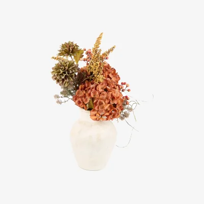 The Range Bright Faux Hydrangea Arrangement in Ceramic Vase - Burnt Orange