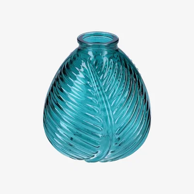 The Range Glass Flora Leaf Finish Vase - Petrol