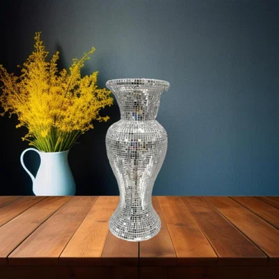 The Range Ceramic Silver Mirror Diamante Bling Sparkling Flower Vase - Silver