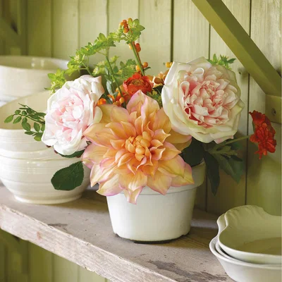 The Range Artificial Flower Farm Arrangement in Ceramic Vase - Pink, White, Orange
