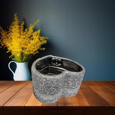 The Range Silver Crushed Diamond Heart Vase Sparkly Flowerpot Decoration Shelf Sitter - Silver