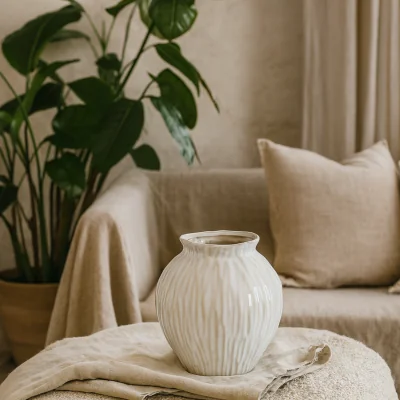 The Range Windmere Textured Round Ceramic Vase - White