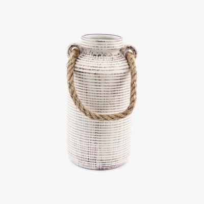 The Range Large Stone Vase with Rope Handle - White