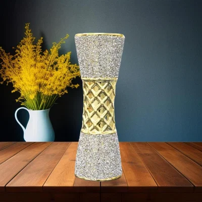 The Range Large Ceramic Flower Vase Design Gold Diamante Bling Sparkling Vase - Silver
