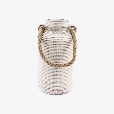 The Range Small Stone Vase with Rope Handle - White
