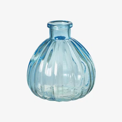 The Range Glass Ribbed Ball Vase - Blue / 9cm