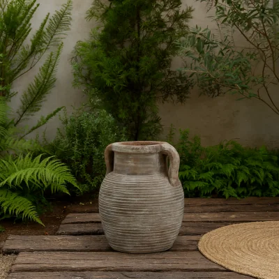 The Range Meadowhaze Stoneware Amphora Vase in Soft with Handles - Brown