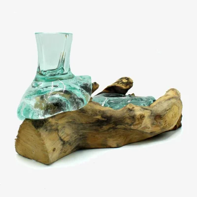 The Range Molten Glass Small Flower Vase andight Holder on Wood - Brown