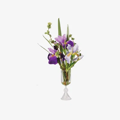The Range Artificial Petite Iris Germanica Flower Arrangement in Vase - Purple