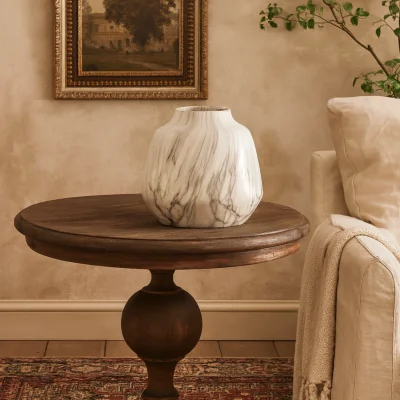 The Range Marble Glaze Olpe Ceramic Vase - White
