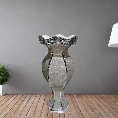 The Range Floor Vase Large Crushed Diamond Crystal Mirrored Silver - Silver