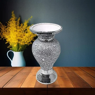The Range Silver Vase Statue Ornament Diamond Crushed Mirrored Flower Pot - Silver