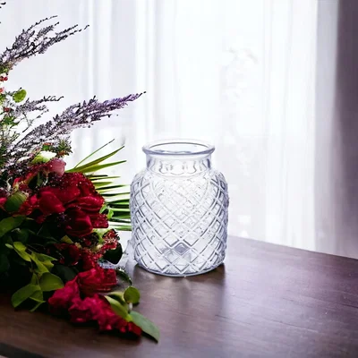 The Range Glass Diamond Pattern Vase H16 cm - Clear